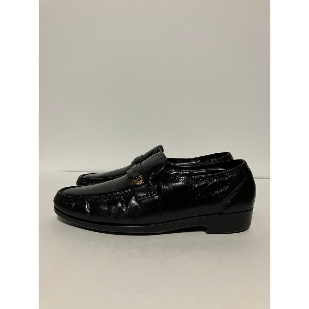 Florsheim Riva Mens Leather Loafers 9.5 D Black Gold Bit Slip On Dress Shoes